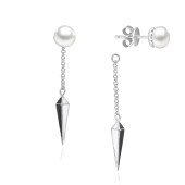 Cercei argint lungi cu perle naturale albe si extensie cu lantisor DiAmanti SK19106E_W-G